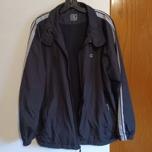Champion Men:s Black Zip-up Fleece Lined Windbreaker Jacket RN# 55254 - Size L